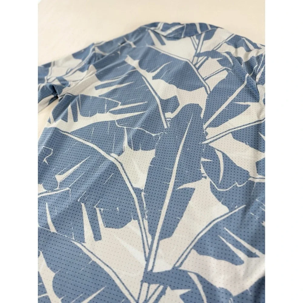 Adidas Golf Palm Leaf Mesh Polo Shirt Mens Small ADVR0842 Blue Lightweight Cool
